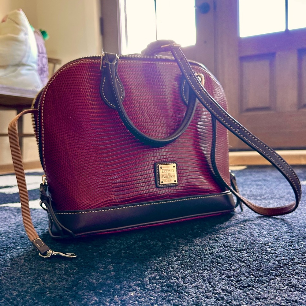 DOONEY & BOURKE Embossed Lizard Dark Red Satchel Tote Shoulder Bag - Picture 3 of 14